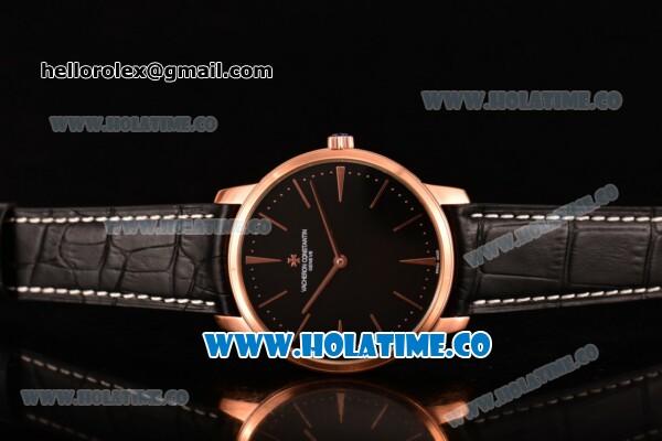 Vacheron Constantin Patrimony Miyota 9015 Automatic Rose Gold Case with Black Dial Black Leather Strap and Rose Gold Stick Markers - Click Image to Close